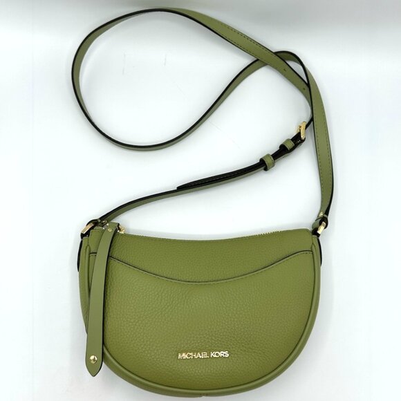 Michael Kors Dover Small Mini Half-Moon Leather Crossbody Bag - Light Sage - Picture 11 of 15